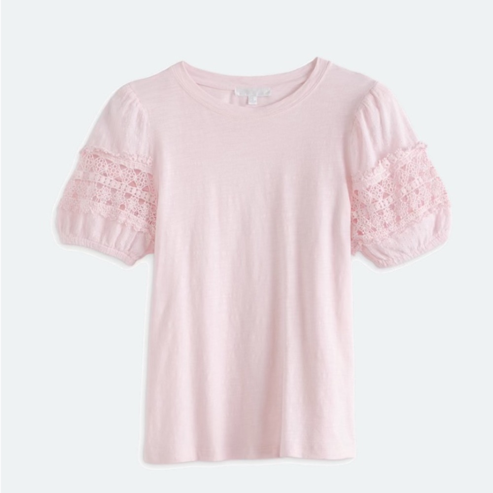 Pink Puff Lace Sleeve Knit Top